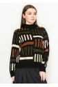 Black Geometric Knit Mock Neck Sweater