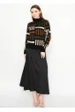 Black Geometric Knit Mock Neck Sweater