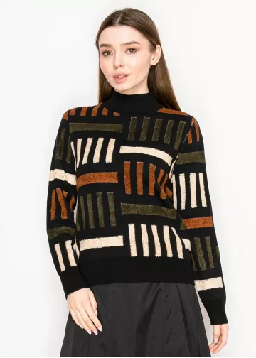 Black Geometric Knit Mock Neck Sweater Black Geometric Knit Mock Neck Sweater
