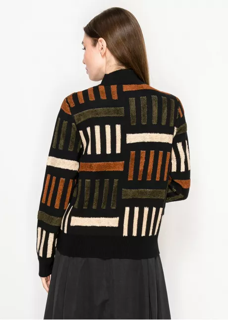 Black Geometric Knit Mock Neck Sweater