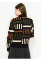 Black Geometric Knit Mock Neck Sweater