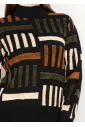 Black Geometric Knit Mock Neck Sweater