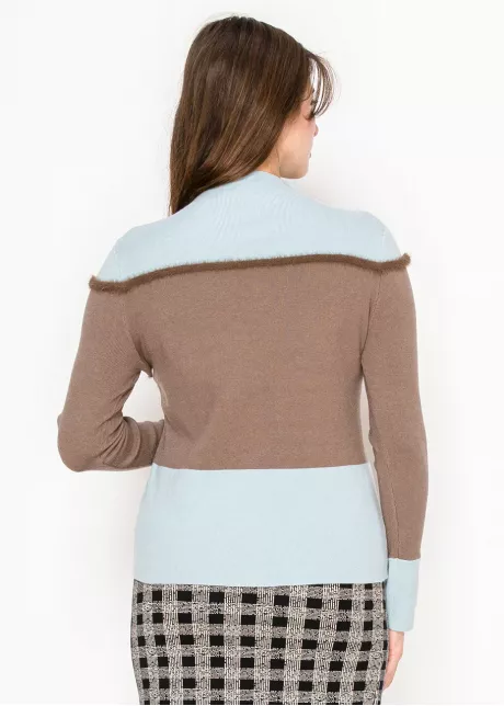 Mock Neck Colorblock Sweater – Blue & Mocha