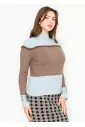 Mock Neck Colorblock Sweater – Blue & Mocha