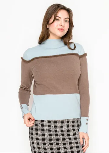 Mock Neck Colorblock Sweater – Blue & Mocha