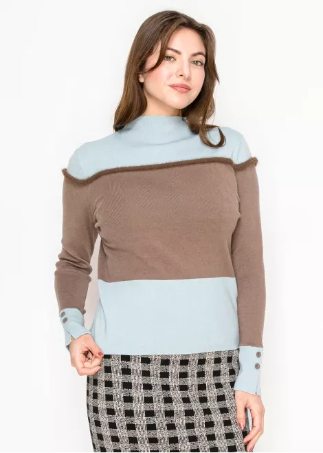 Mock Neck Colorblock Sweater – Blue & Mocha Mock Neck Colorblock Sweater – Blue & Mocha