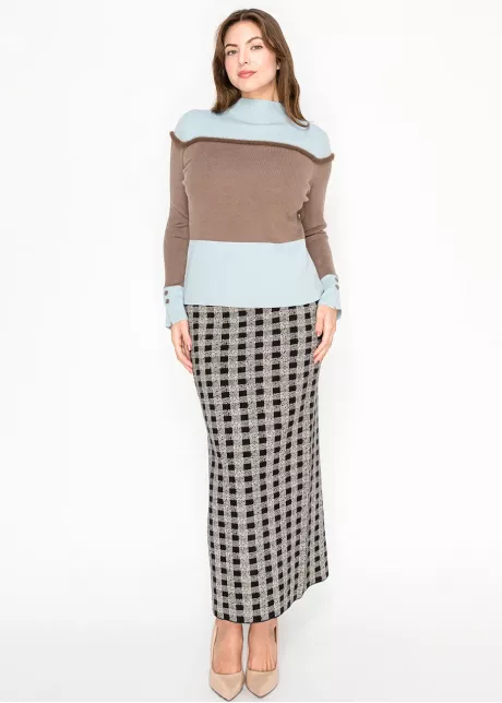 Mock Neck Colorblock Sweater – Blue & Mocha