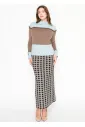 Mock Neck Colorblock Sweater – Blue & Mocha