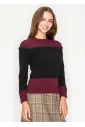 Burgundy and Black Panel Sweater with Trim