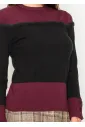 Burgundy and Black Panel Sweater with Trim