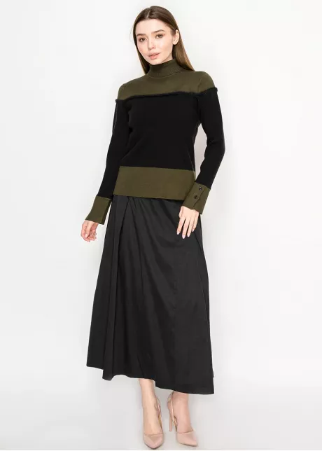 Olive and Black Colorblock Turtleneck Sweater