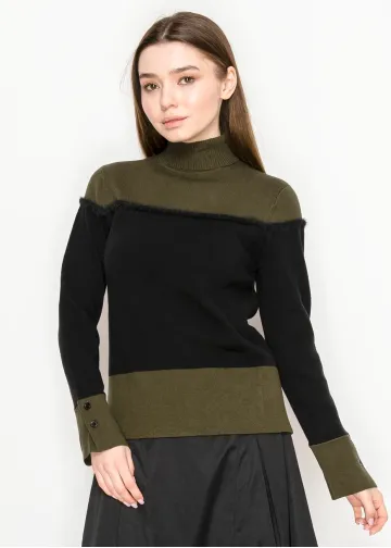 Olive and Black Colorblock Turtleneck Sweater