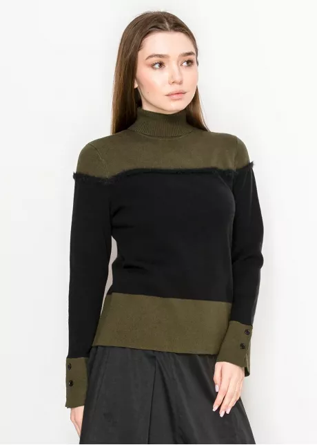 Olive and Black Colorblock Turtleneck Sweater