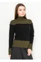 Olive and Black Colorblock Turtleneck Sweater
