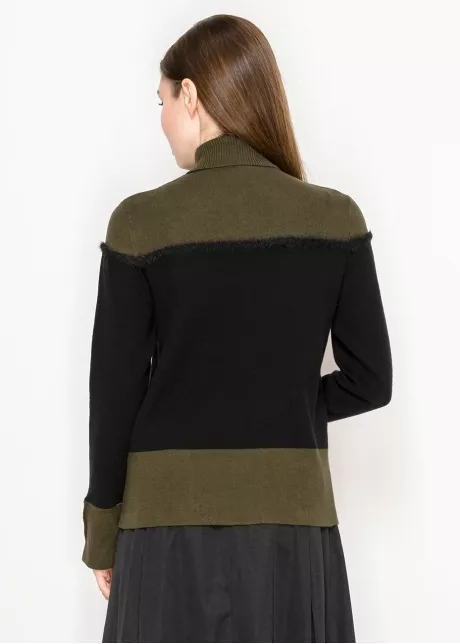Olive and Black Colorblock Turtleneck Sweater