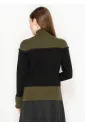 Olive and Black Colorblock Turtleneck Sweater
