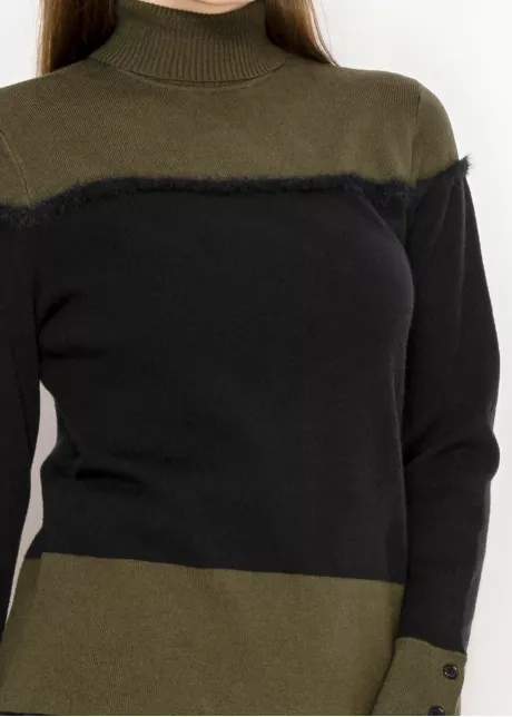 Olive and Black Colorblock Turtleneck Sweater
