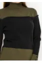 Olive and Black Colorblock Turtleneck Sweater