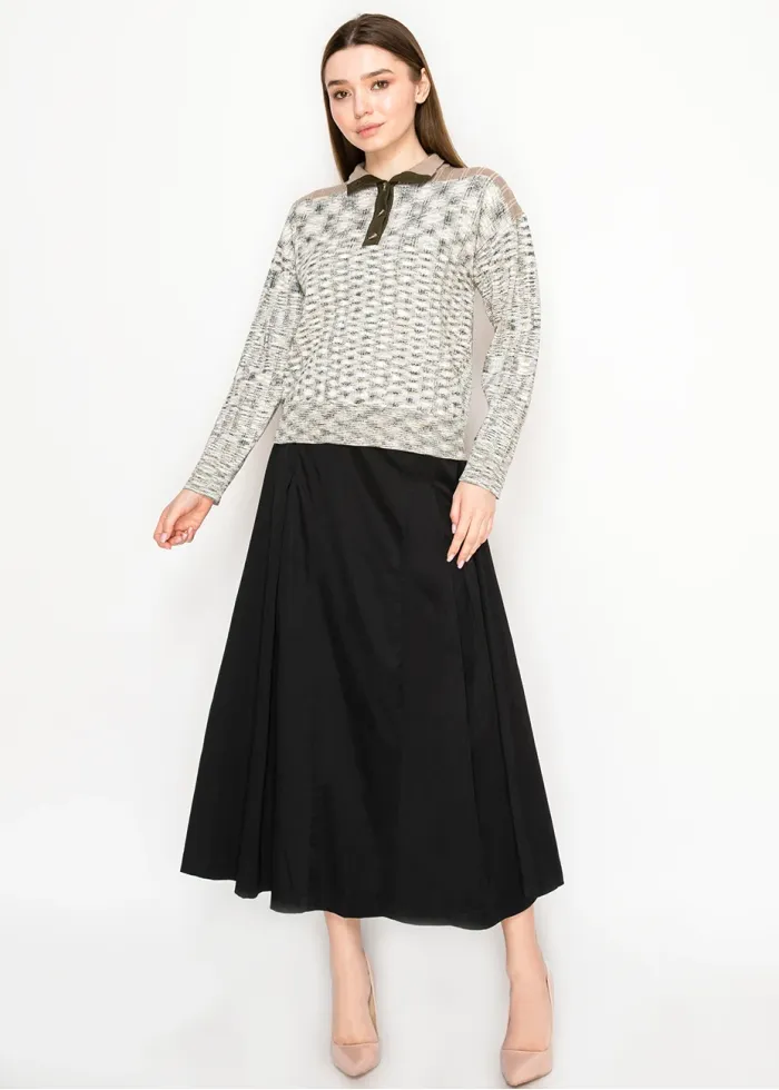 Olive Knit Polo Sweater with Button Placket