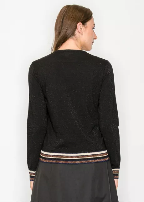 Ribbed Stripe Trim Sparkle Sweater