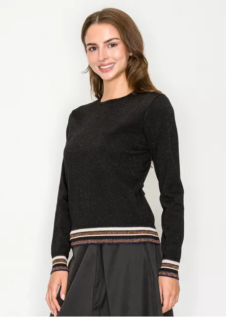 Ribbed Stripe Trim Sparkle Sweater