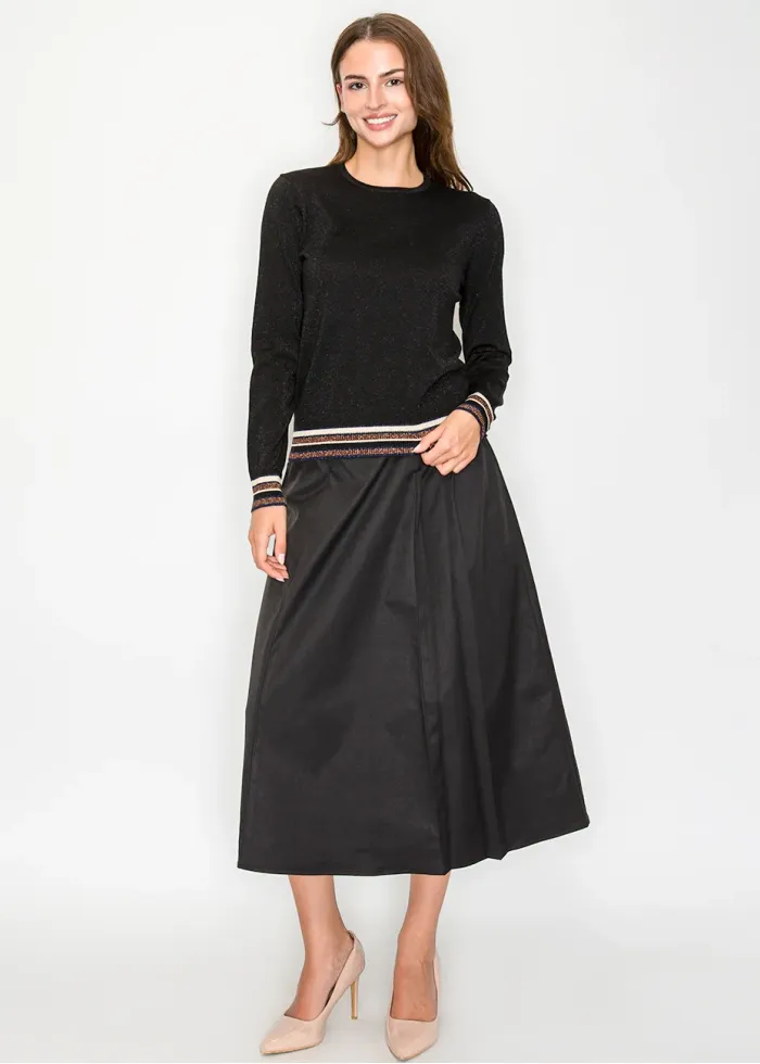 Ribbed Stripe Trim Sparkle Sweater