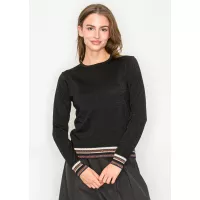 Ribbed Stripe Trim Sparkle Sweater