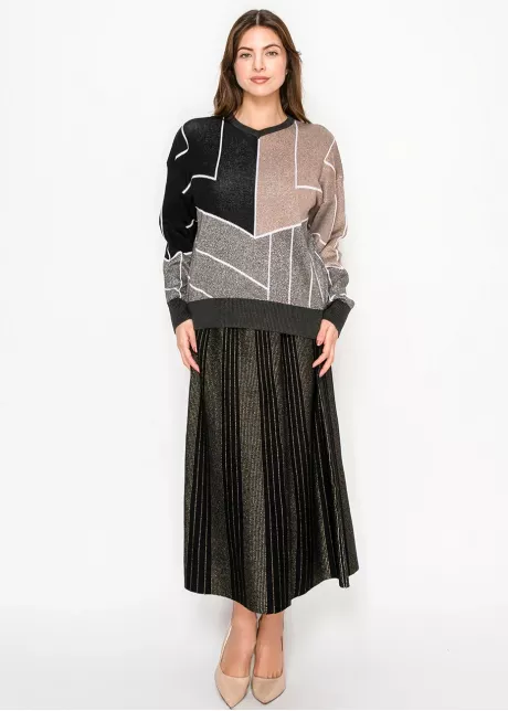 Geometric Colorblock Metallic Sweater in Multi