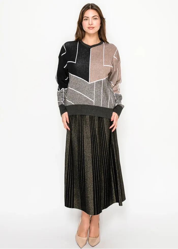 Geometric Colorblock Metallic Sweater in Multi