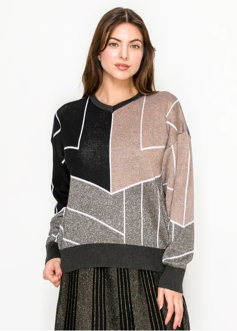 Geometric Colorblock Metallic Sweater in Multi