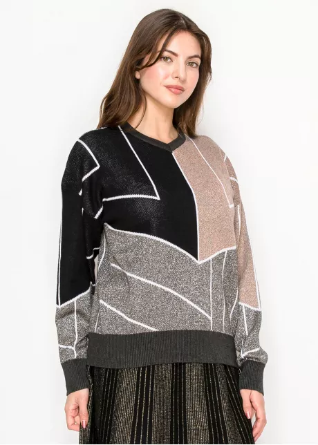 Geometric Colorblock Metallic Sweater in Multi