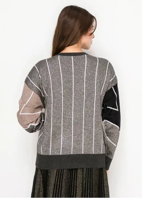 Geometric Colorblock Metallic Sweater in Multi