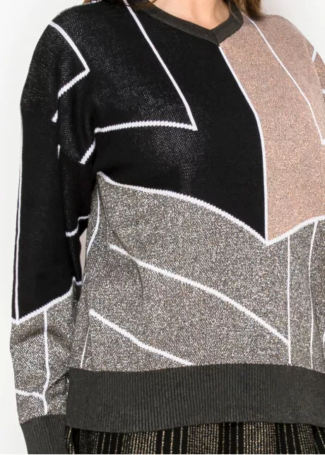 Geometric Colorblock Metallic Sweater in Multi