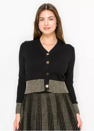 Gold-Trimmed Button-Up Cardigan in Black Gold-Trimmed Button-Up Cardigan in Black