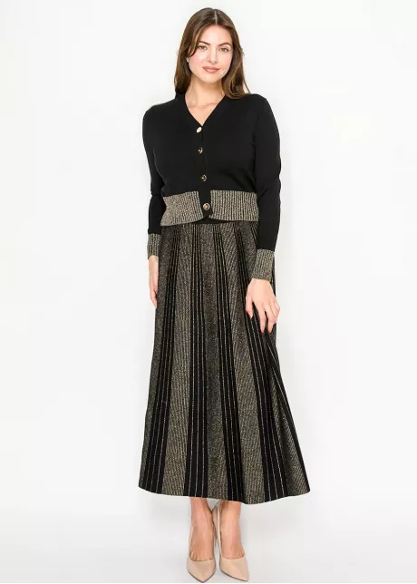 Gold-Trimmed Button-Up Cardigan in Black