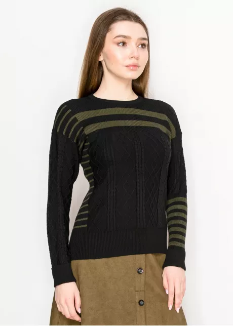 Black Sweater with Olive Stripes