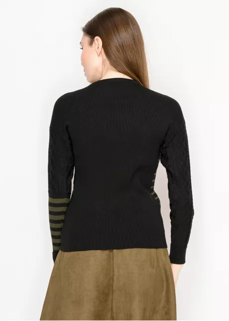 Black Sweater with Olive Stripes
