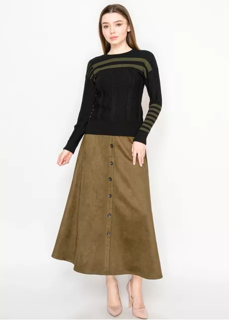 Black Sweater with Olive Stripes