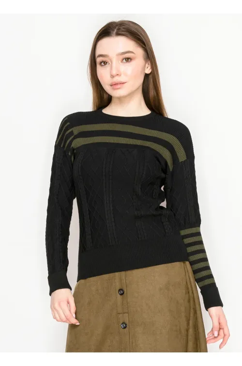 Black Sweater with Olive Stripes
