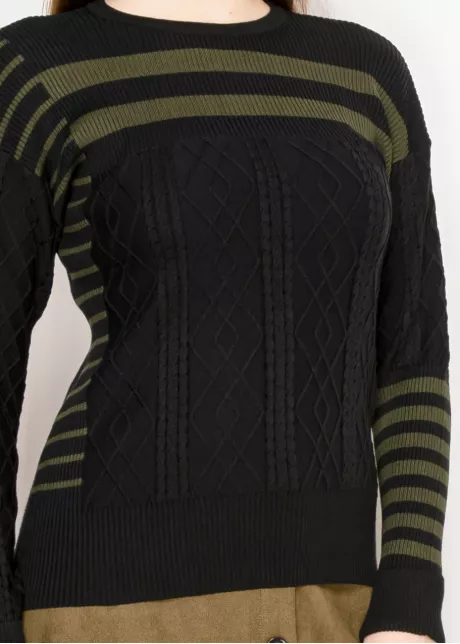Black Sweater with Olive Stripes