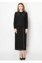 Black Knit Sweater with Front Button Detail