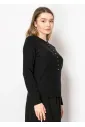 Black Knit Sweater with Front Button Detail