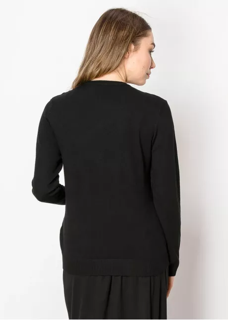 Black Knit Sweater with Front Button Detail
