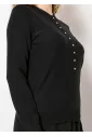 Black Knit Sweater with Front Button Detail