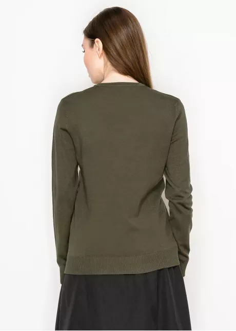 Olive Crewneck Knit with Button Placket
