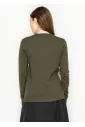 Olive Crewneck Knit with Button Placket