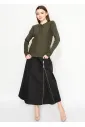 Olive Crewneck Knit with Button Placket