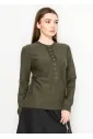 Olive Crewneck Knit with Button Placket