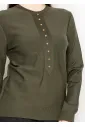 Olive Crewneck Knit with Button Placket