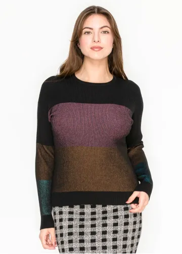 Colorblock Ribbed Sweater in Black Multi